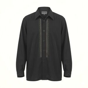 Pronti 90s Y2K Mens Black Embroidered Long Sleeve Button Up Shirt Medium Retro